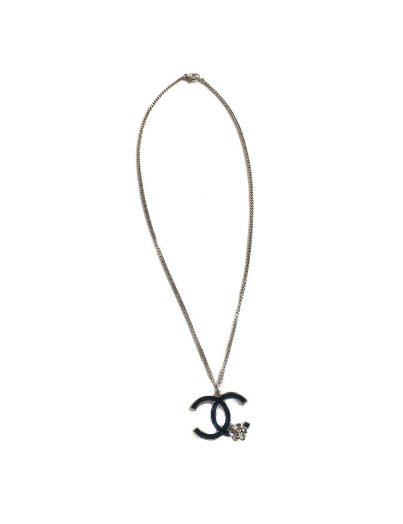 Collier CC CHANEL en métal argenté 
