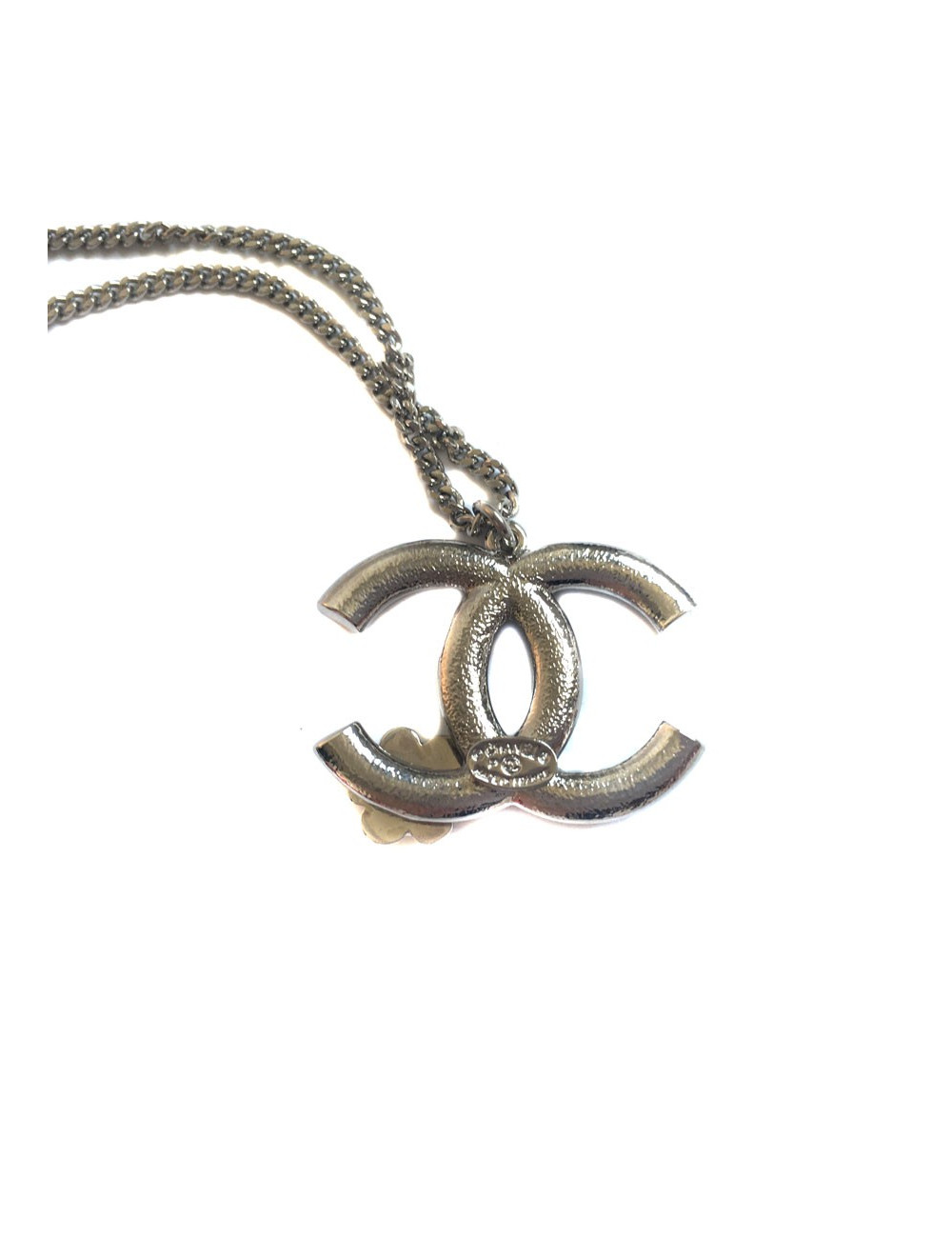 Collier CC CHANEL en métal argenté 