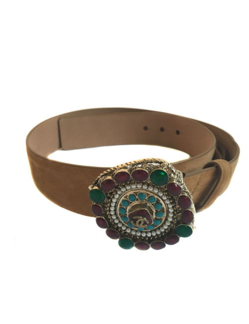 CHANEL byzantine buckle belt in beige suede leather size 80EU