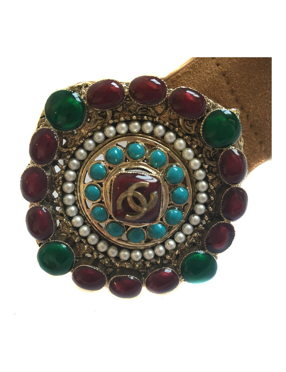 CHANEL byzantine buckle belt in beige suede leather size 80EU