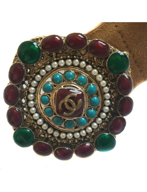 CHANEL byzantine buckle belt in beige suede leather size 80EU