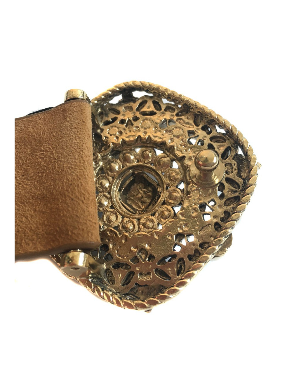 CHANEL byzantine buckle belt in beige suede leather size 80EU