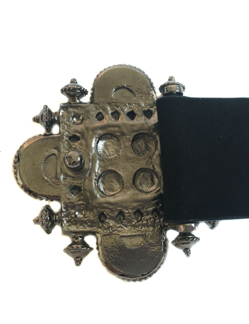 Ceinture CHANEL T 80 boucle bijou ivoire, gris et noir