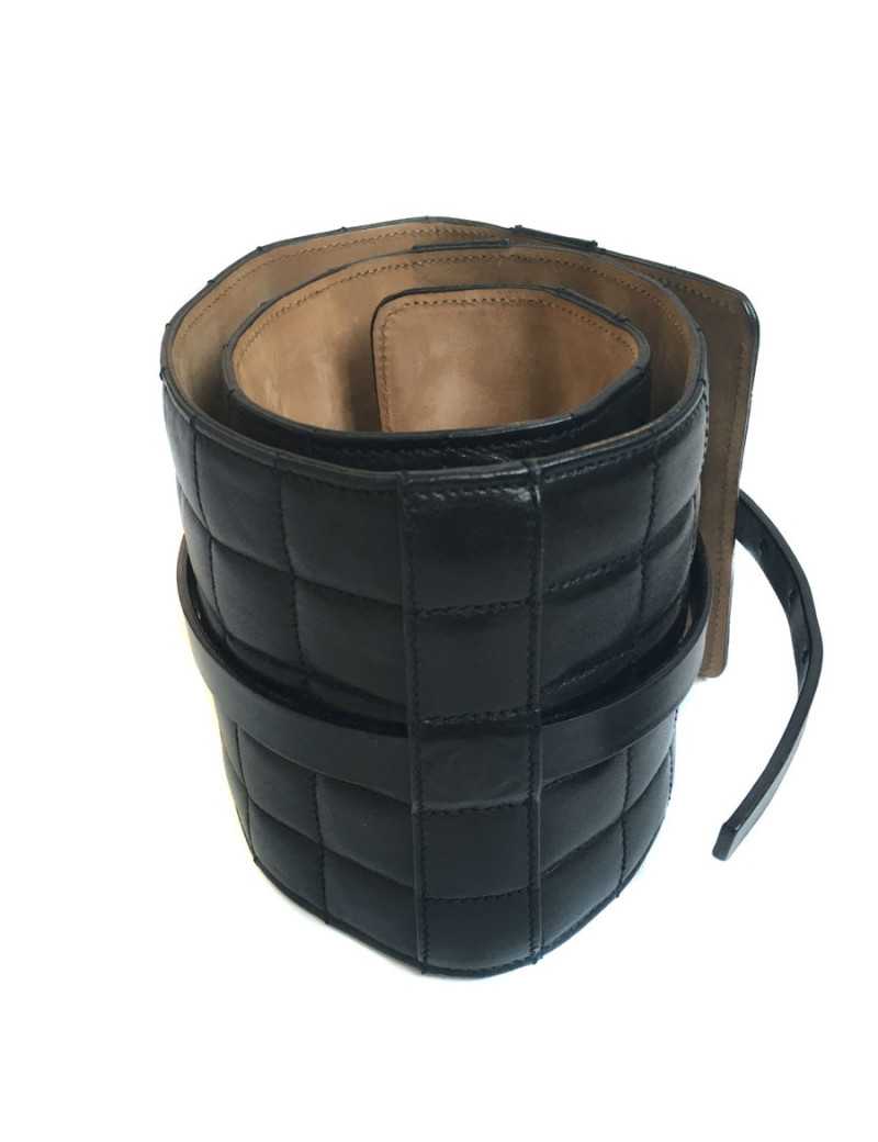 Ceinture large CHANEL cuir matelassé noir