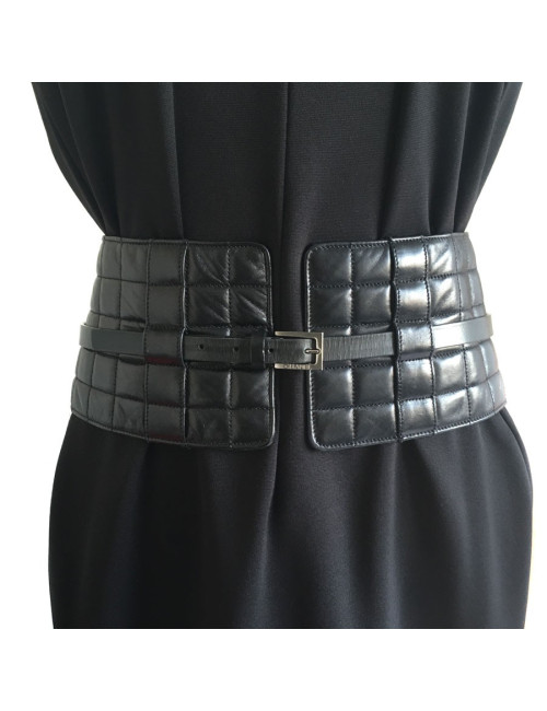 Ceinture large CHANEL cuir matelassé noir