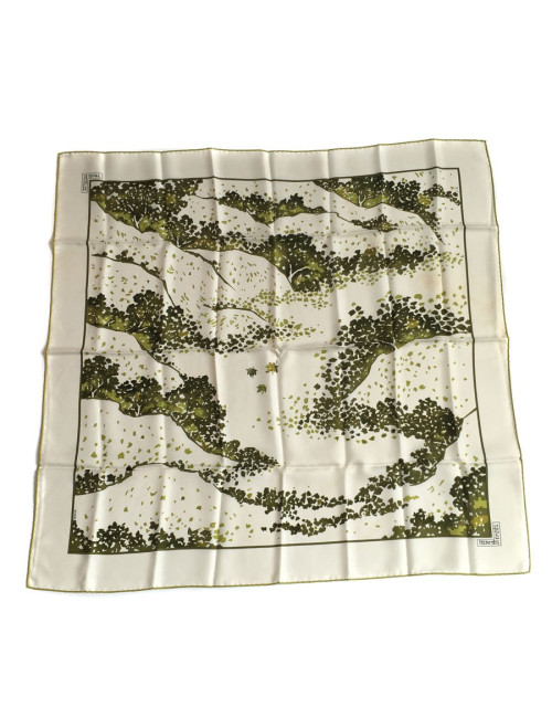 Square three leaves Hermes silk white and green