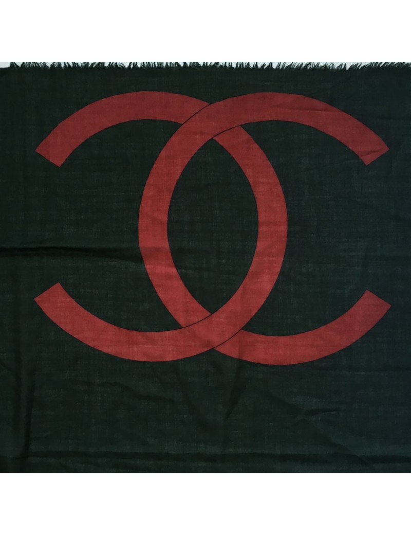 Châle CHANEL vert et rouge brique