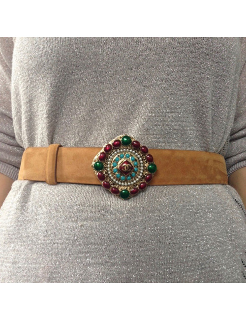 CHANEL byzantine buckle belt in beige suede leather size 80EU