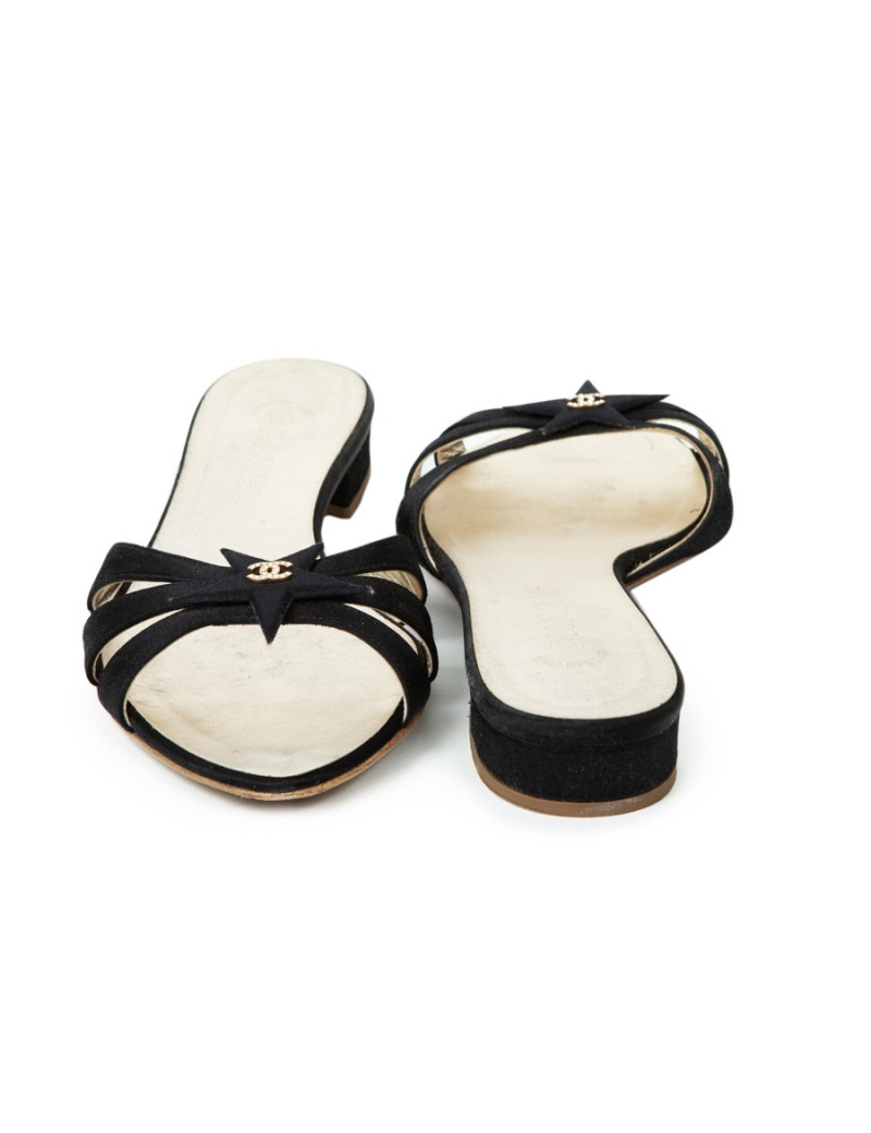 Mules Couture CHANEL T 38.5 black silk satin