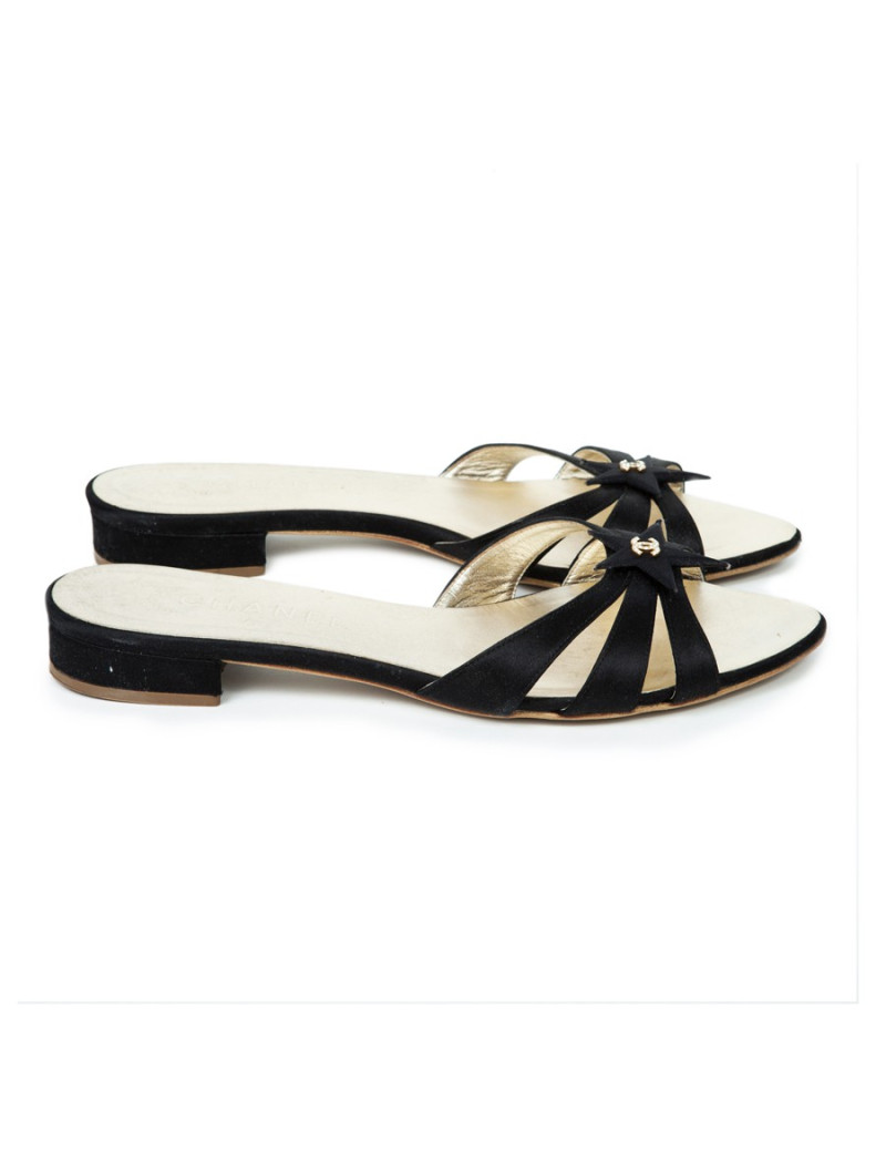 Mules Couture CHANEL T 38.5 black silk satin