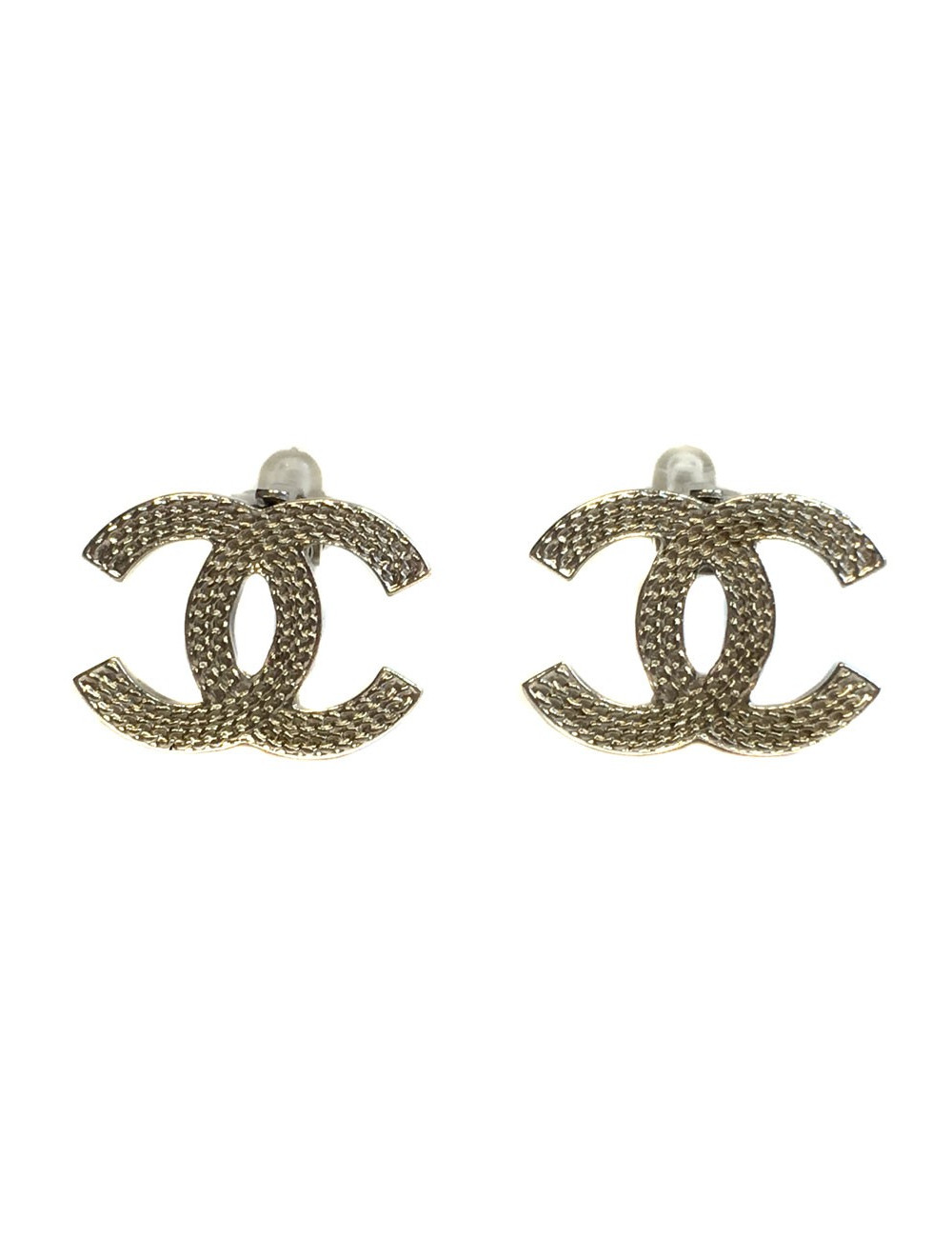 Boucles d'oreille clips CHANEL en métal argenté