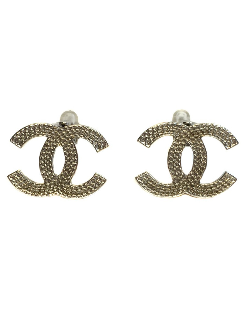Boucles d'oreille clips CHANEL en métal argenté
