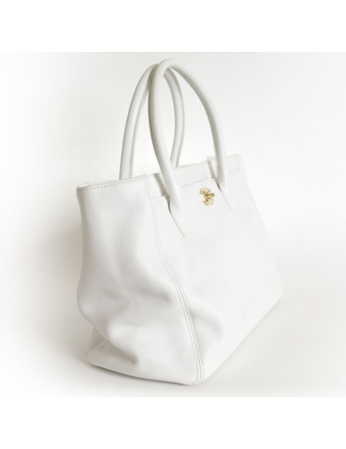 Sac CHANEL en cuir grainé blanc
