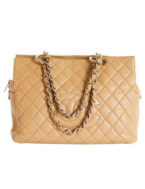Sac cabas CHANEL cuir grainé gold