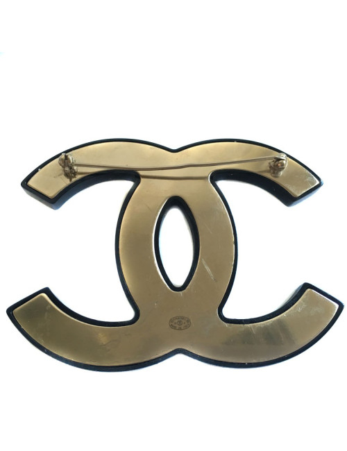 CHANEL black enamel brooch