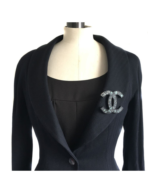 CHANEL black enamel brooch