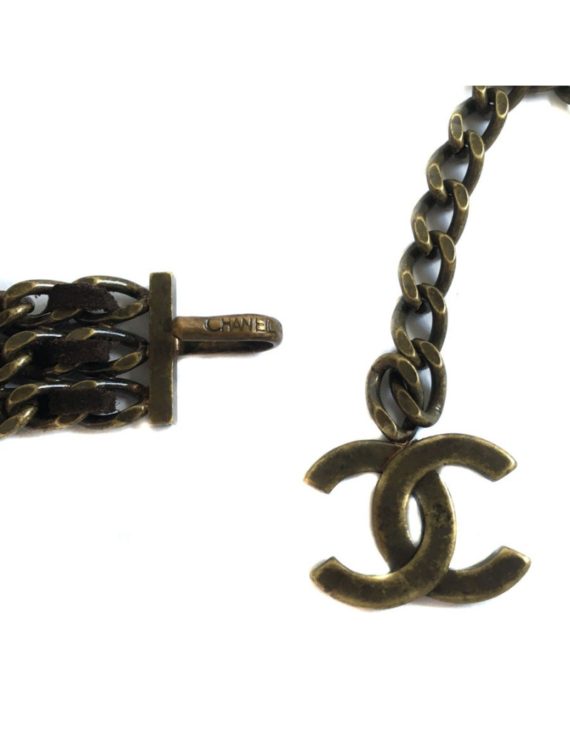Ceinture CHANEL 3 rangs chaine et cuir marron