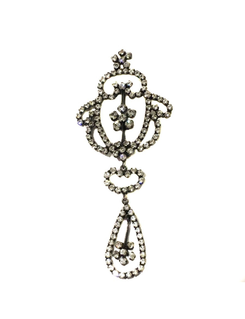 Broche CHRISTIAN DIOR en ruthénium et strass
