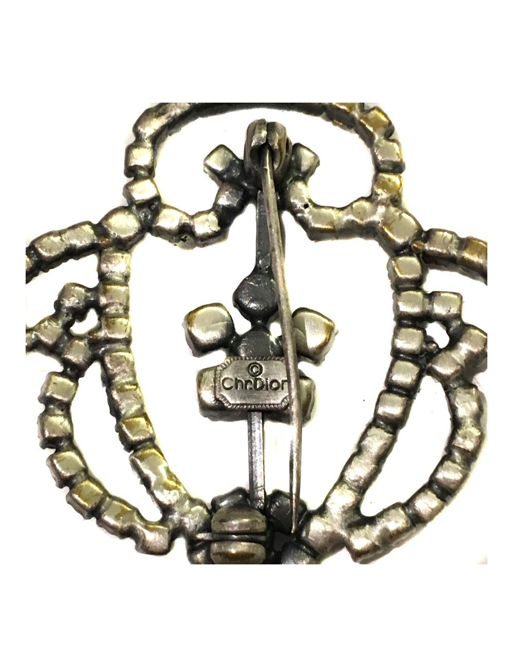 CHRISTIAN DIOR brooch in ruthenium and rhinestones