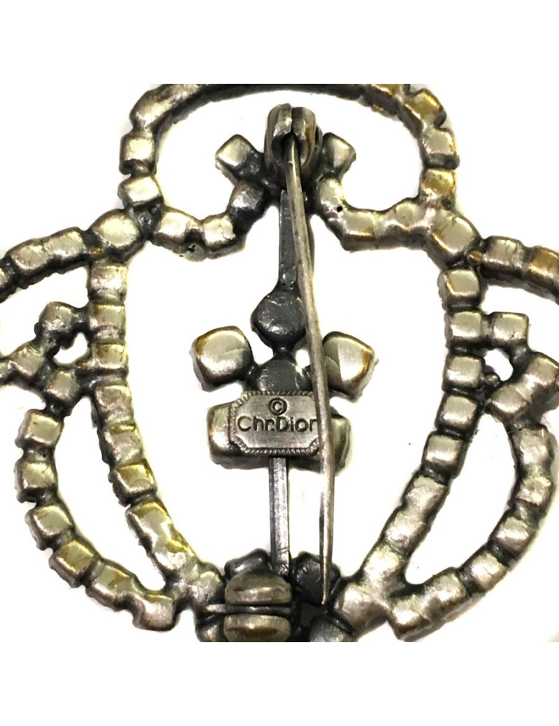 Broche CHRISTIAN DIOR en ruthénium et strass