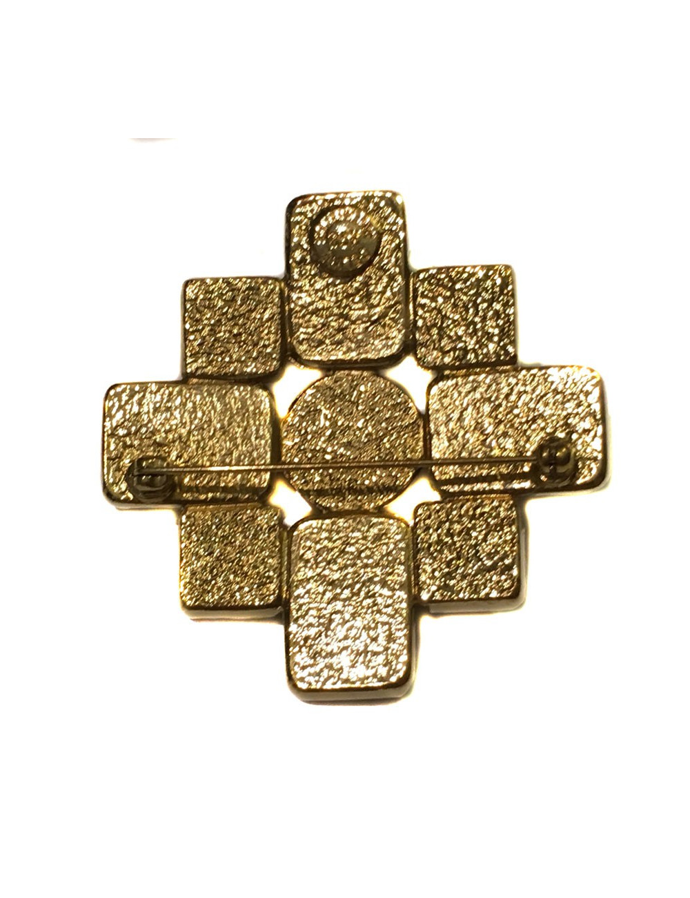 CELINE cross brooch in gilt metal, mother of pearl