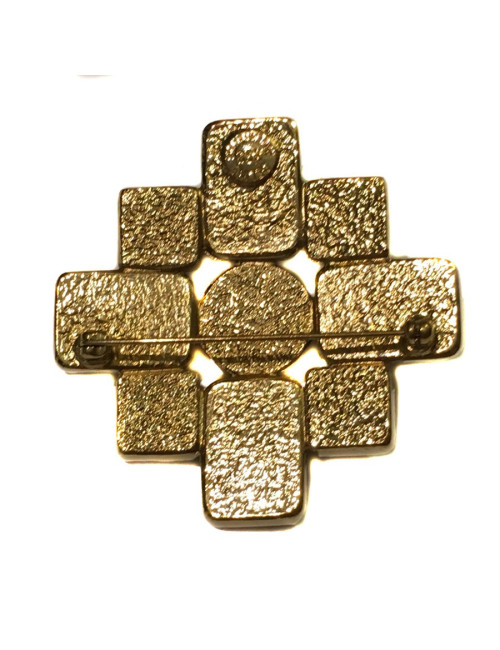 CELINE cross brooch in gilt metal, mother of pearl