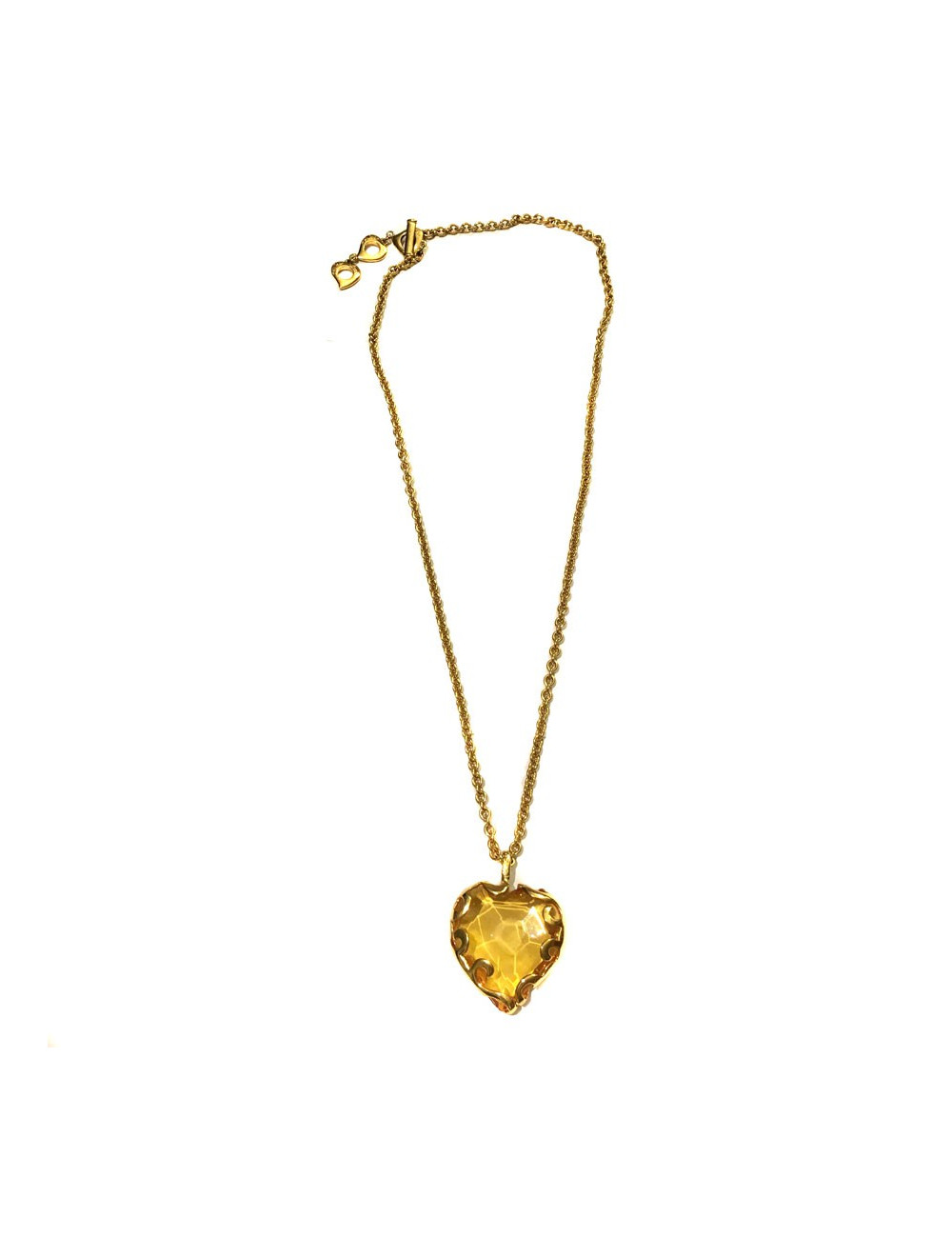 YVES SAINT LAURENT Heart Pendant Necklace in Gilded Metal and Plexiglass