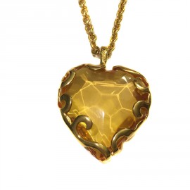 YVES SAINT LAURENT Heart Pendant Necklace in Gilded Metal and Plexiglass