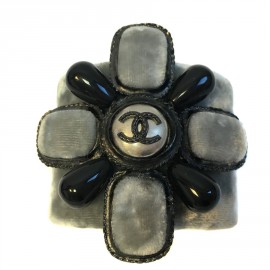 CHANEL Grey Velvet cuff and glass paste