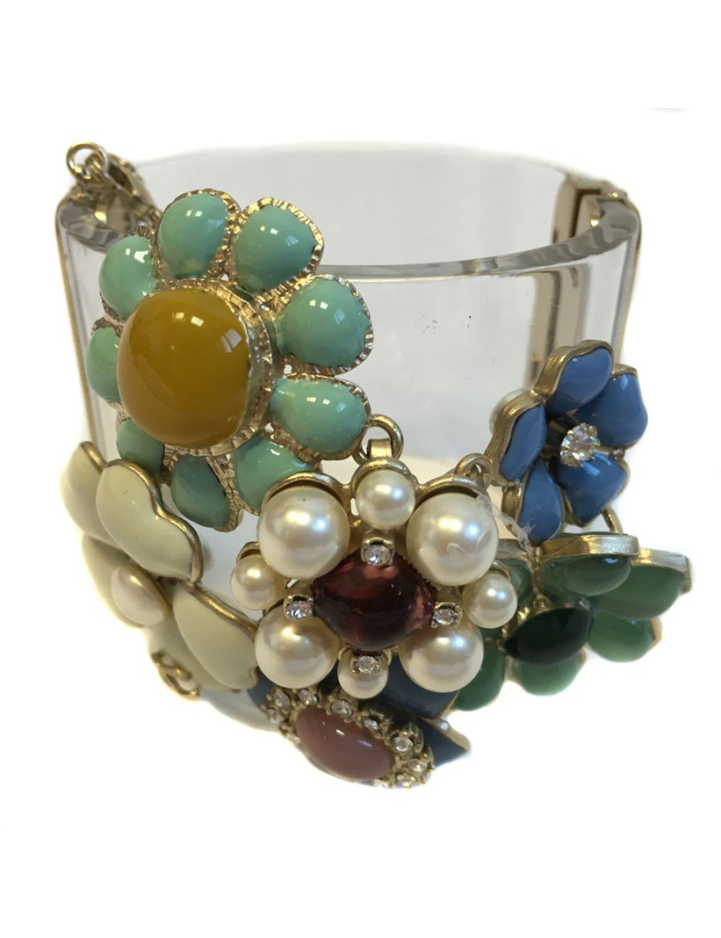 Cuff CHANEL transparent adorned florets in block glass and rhinestones