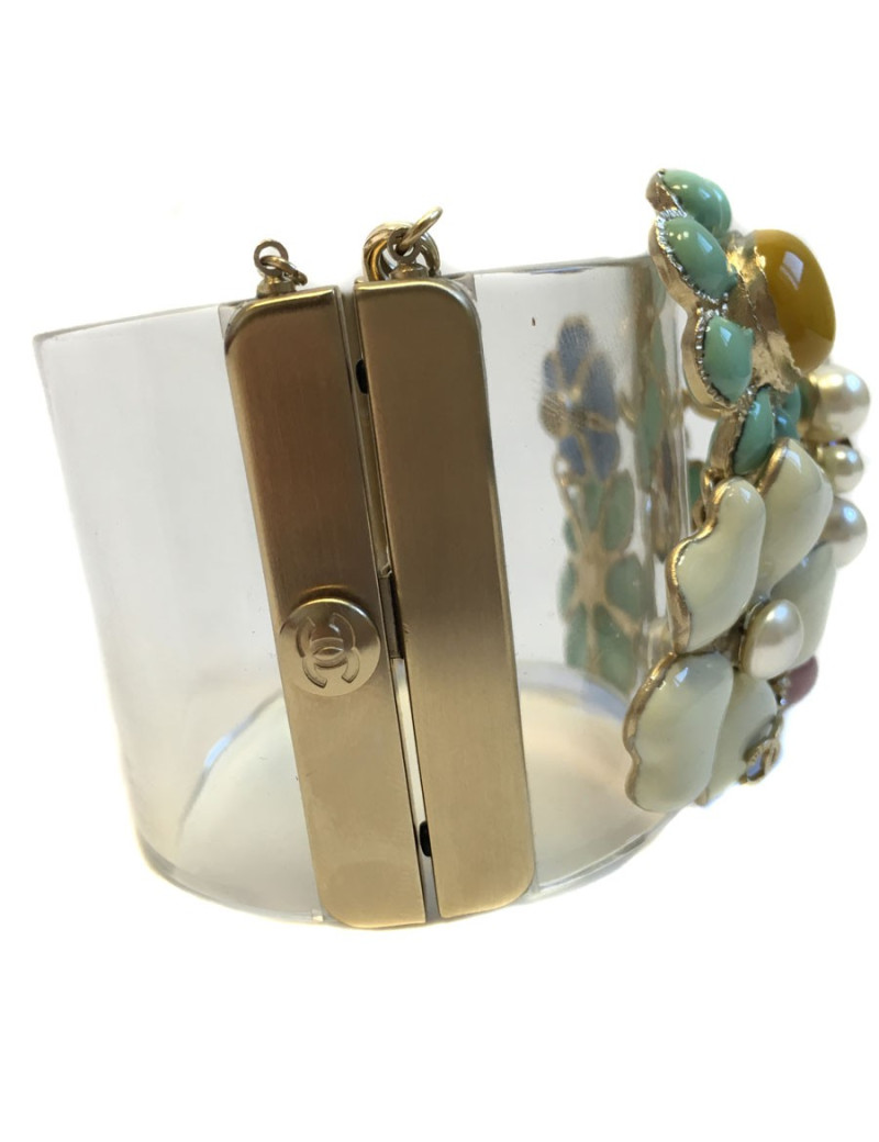 Cuff CHANEL transparent adorned florets in block glass and rhinestones