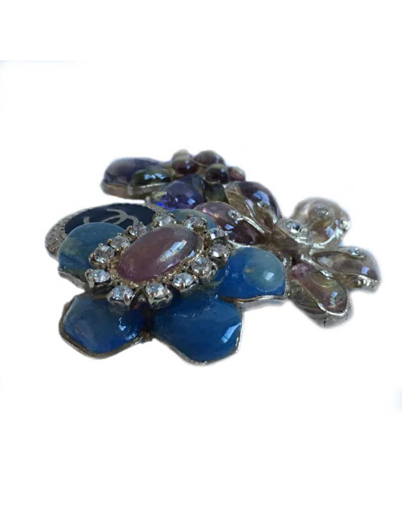 Couture CHANEL brooch in molten glass, rhinestones and black enamel