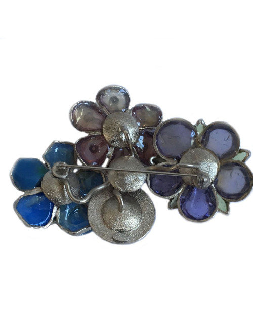 Couture CHANEL brooch in molten glass, rhinestones and black enamel