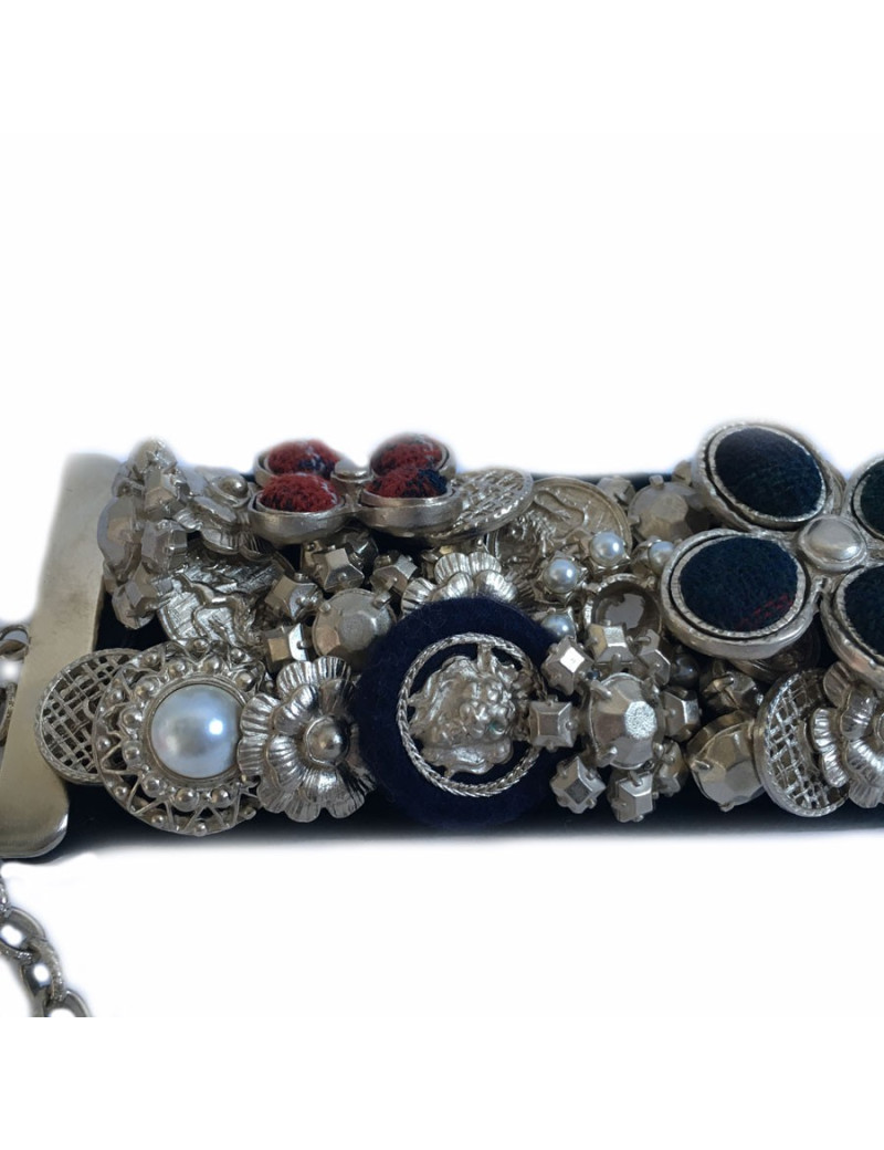 CHANEL cuff "Paris-Edinburgh" in leather and failure of blue velvet Navy