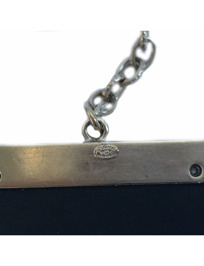 CHANEL cuff "Paris-Edinburgh" in leather and failure of blue velvet Navy