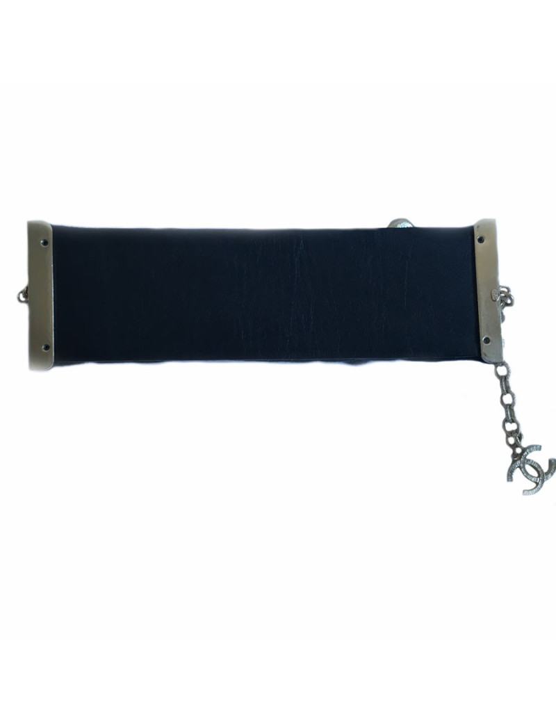 CHANEL cuff "Paris-Edinburgh" in leather and failure of blue velvet Navy