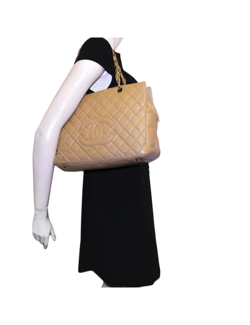 Sac cabas CHANEL cuir grainé gold