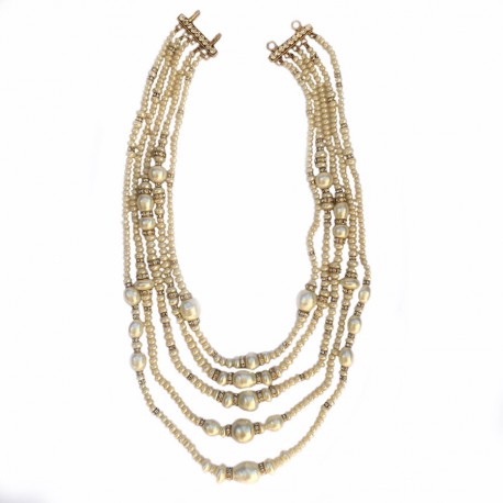 Long collier Couture CHANEL 5 rangs perles nacrées