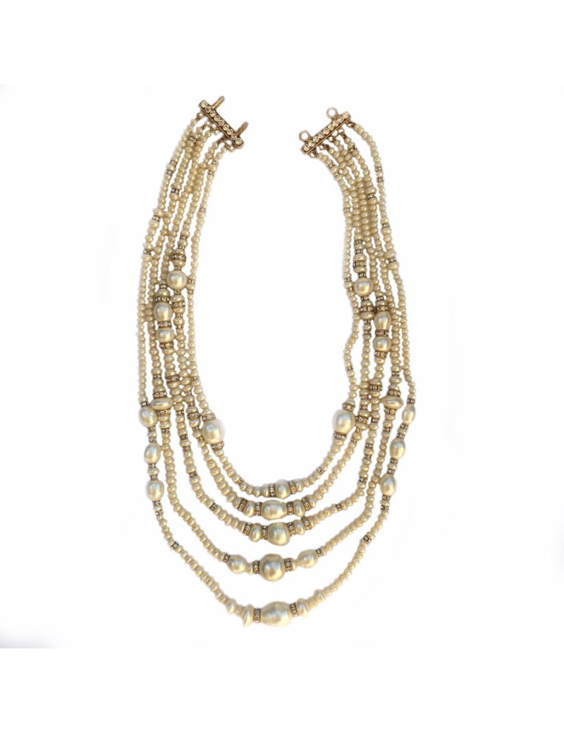 Long collier Couture  CHANEL  5 rangs  perles nacrées