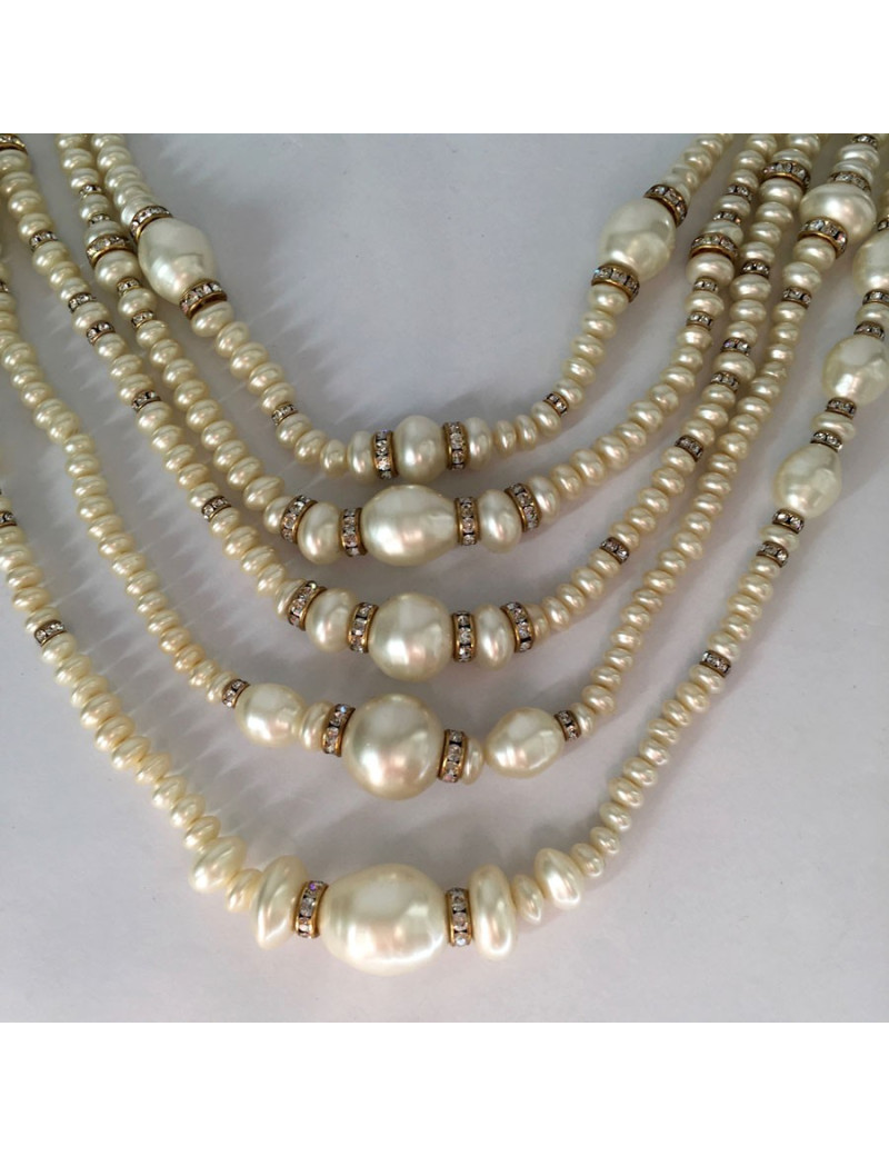 Long collier Couture  CHANEL  5 rangs  perles nacrées