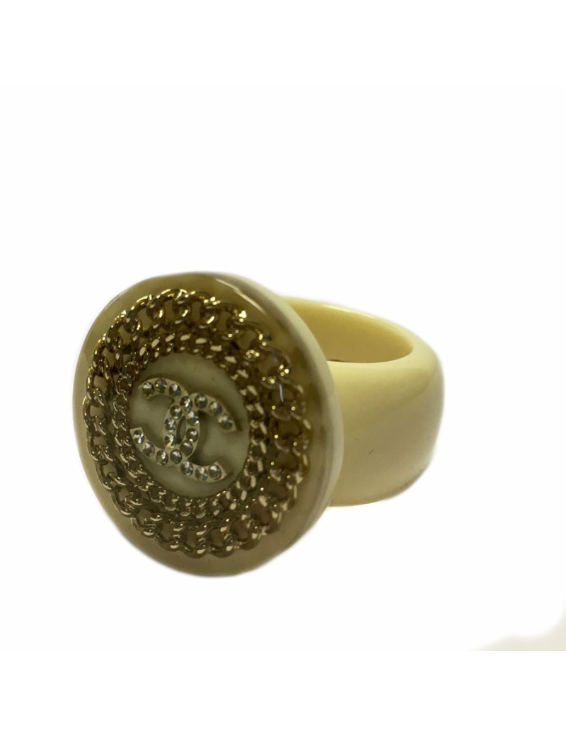 Bague CHANEL T53  crème avec inclusions de chaînes et CC en strass