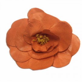 CHANEL Camellia in orange fabric pin
