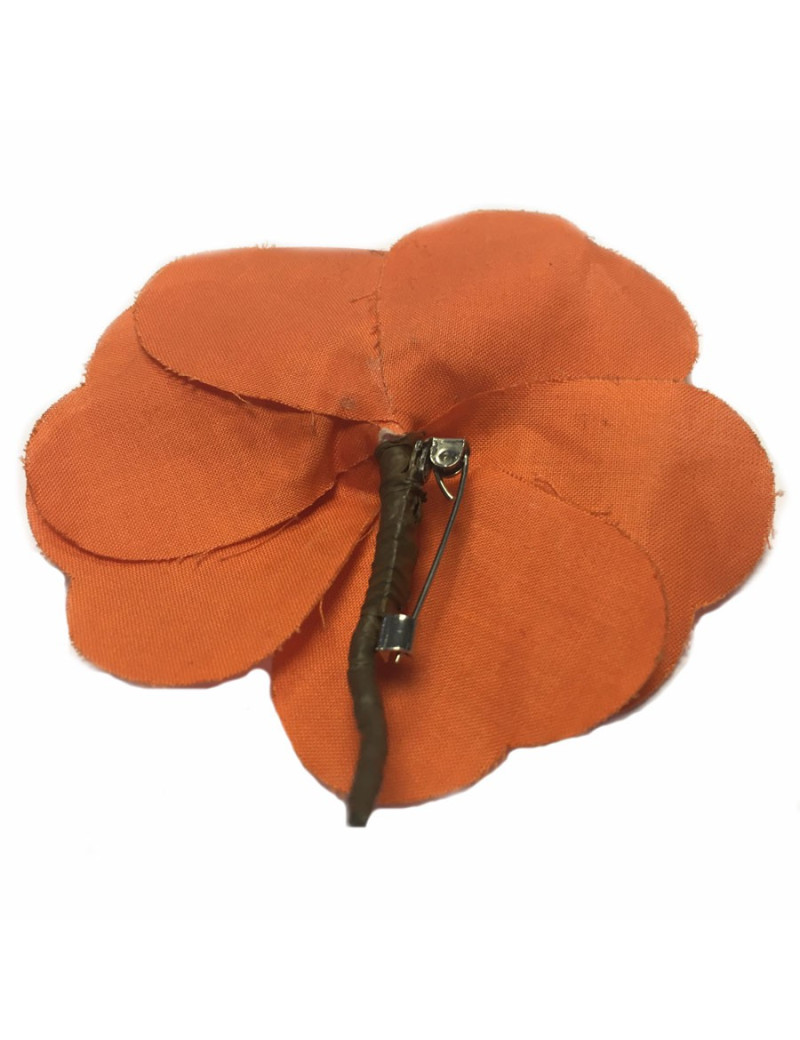 CHANEL Camellia in orange fabric pin