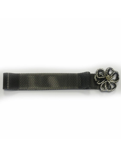 Belt CHANEL in blackened silver knitwear and camelia
