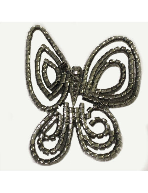 Large pin DIOR Butterfly in ruthenium and Pearly grey pearls