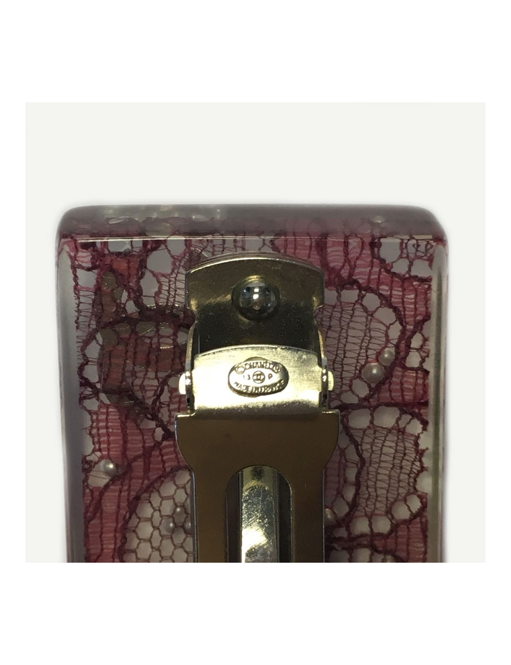 Barrette hair CHANEL inclusion of pink lace and Pearly beads