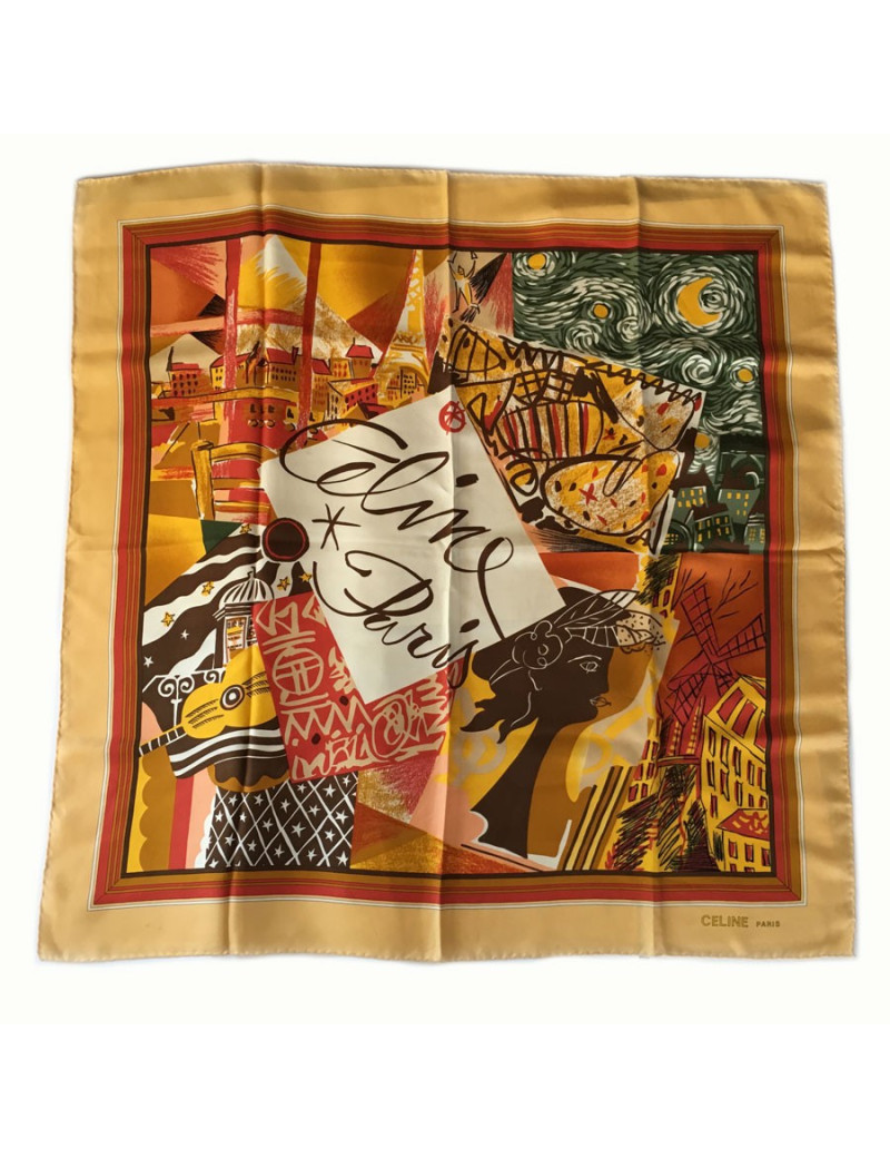 Carré de soie CÉLINE  "Paris" jaune