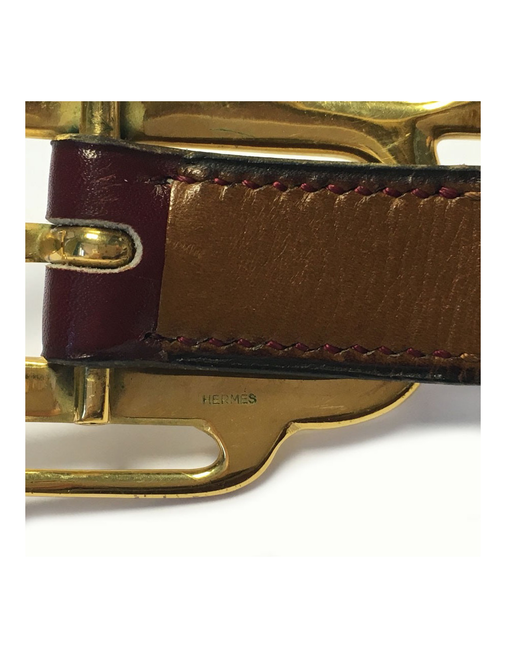 Belt HERMES leather Burgundy box Vintage
