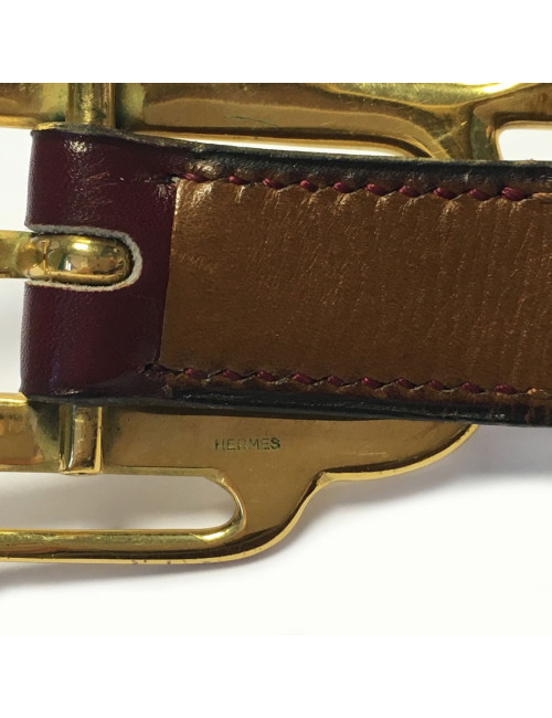 Belt HERMES leather Burgundy box Vintage