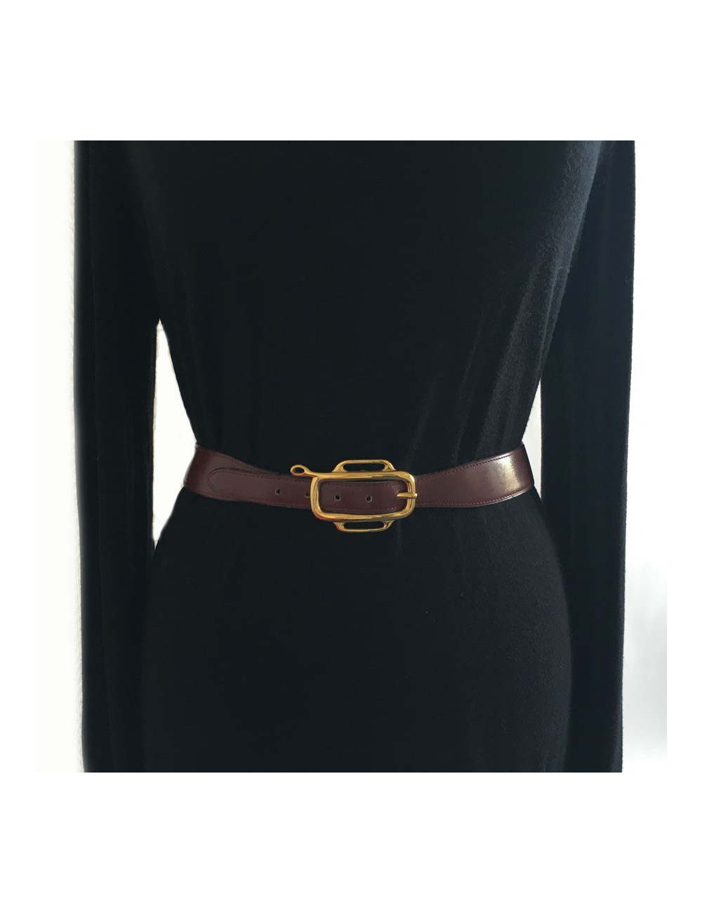 Belt HERMES leather Burgundy box Vintage